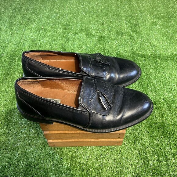 ADOLFO Men's Black Leather Tassel Loafers Slip On Dress Shoes Mens size 8.5M - Picture 1 of 7